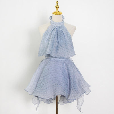 Misty Blue Halter Mini Dress