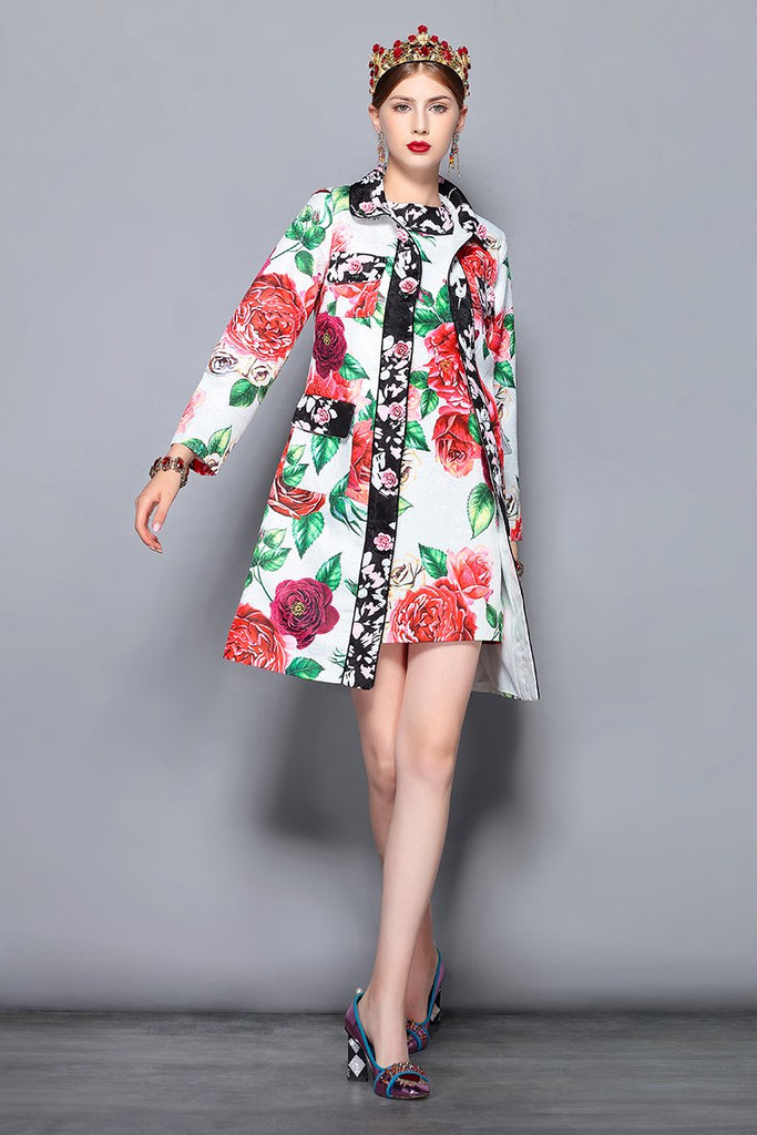 Modern Vintage Flowery Button Overcoat