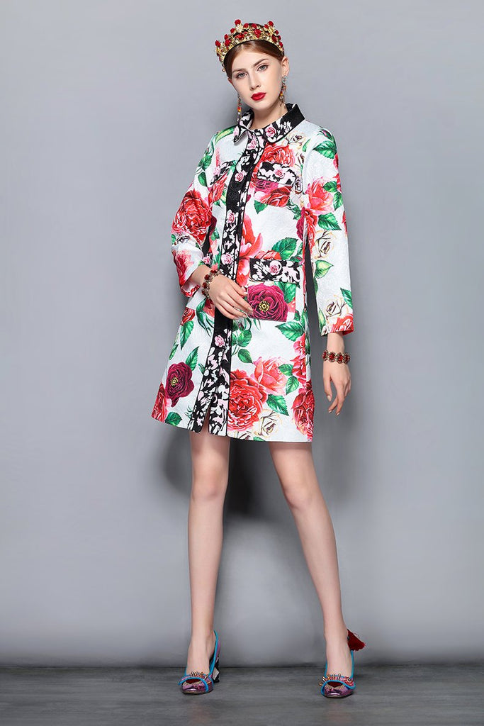 Modern Vintage Flowery Button Overcoat