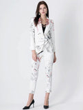 Primetime Looks-MONET White floral pant suit