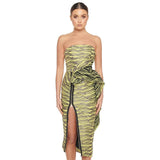 NATALIA High-Slit Stripes Midi Dress