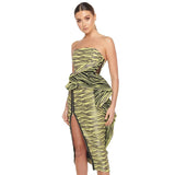 NATALIA High-Slit Stripes Midi Dress
