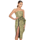 NATALIA High-Slit Stripes Midi Dress
