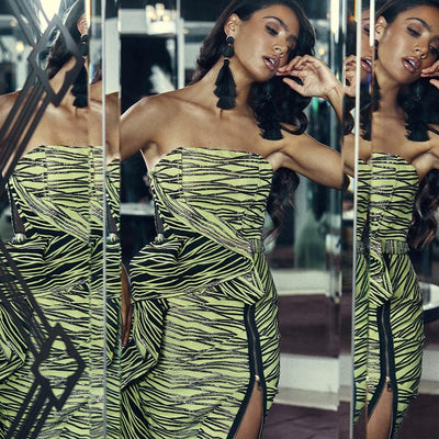 NATALIA High-Slit Stripes Midi Dress