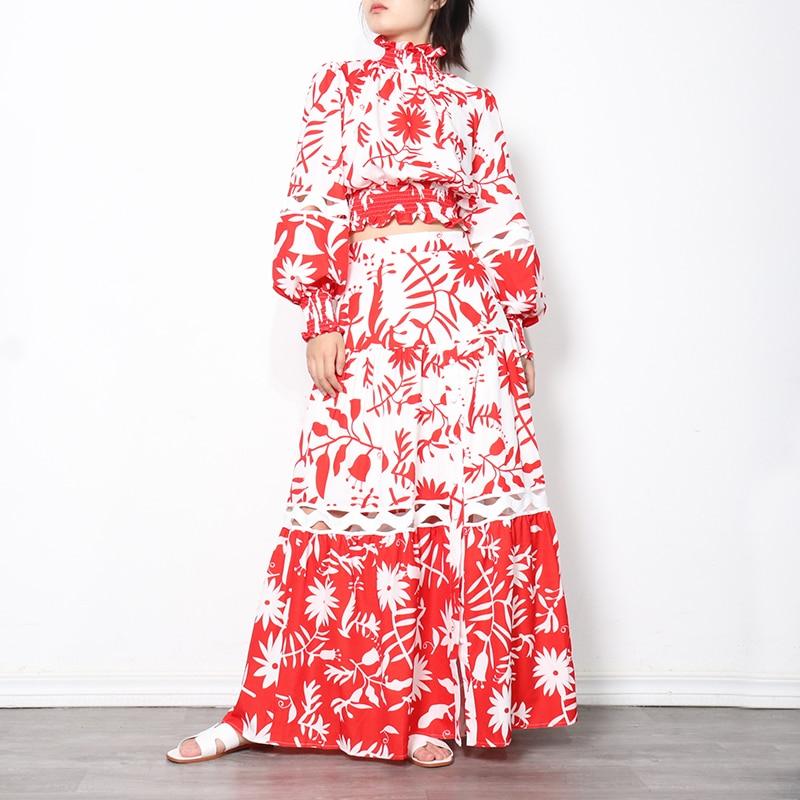 Nature Print Maxi Skirt and Crop Blouse Set in colors