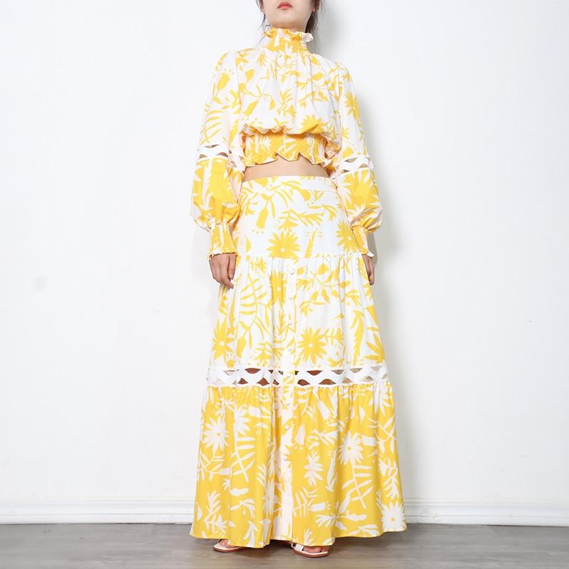 Nature Print Maxi Skirt and Crop Blouse Set in colors