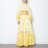 Nature Print Maxi Skirt and Crop Blouse Set in colors