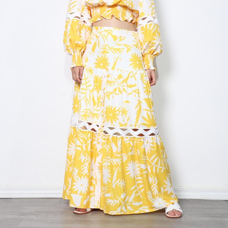 Nature Print Maxi Skirt and Crop Blouse Set in colors