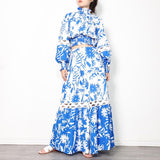 Nature Print Maxi Skirt and Crop Blouse Set in colors