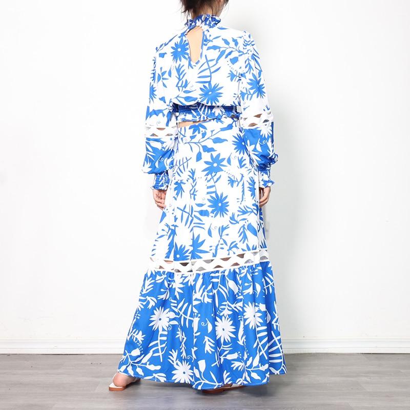 Nature Print Maxi Skirt and Crop Blouse Set in colors