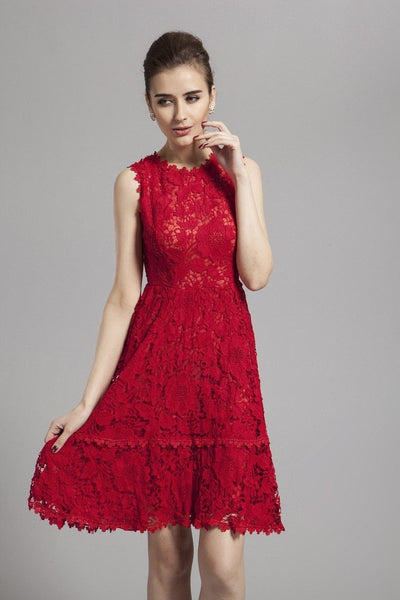 NORAH lace midi red dress