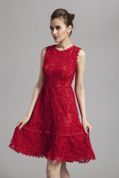 NORAH lace midi red dress