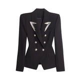 Primetime Looks-Notched collar Button Sequins Blazer