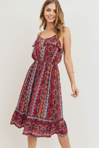 OLIVIA Boho Print Midi Dress