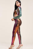 Primetime Looks-Ombre Foil Venecia Long Sleeve Mock Neck Cropped Top And Leggings Two Piece Set