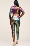 Primetime Looks-Ombre Foil Venecia Long Sleeve Mock Neck Cropped Top And Leggings Two Piece Set