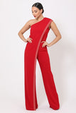 Primetime Looks-One-Shoulder Greek Pattern Jumpsuit in colors