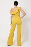 Primetime Looks-One Shoulder Ruffled Jumpsuit in colors