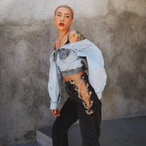 Oversize off-shoulder denim crop top