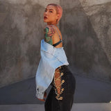 Oversize off-shoulder denim crop top