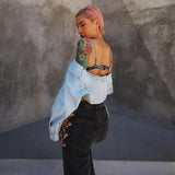 Oversize off-shoulder denim crop top