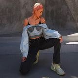 Oversize off-shoulder denim crop top