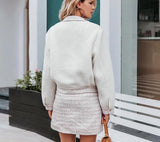 Oxford girl white jacket + plaid skirt-Primetime Looks