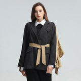 Patchwork belted blazer w ruffled back