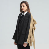 Patchwork belted blazer w ruffled back