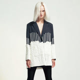 Primetime Looks-Patchwork knitted long blazer