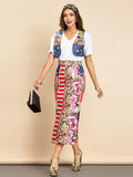 Patchwork Midi Skirt and Vest Top Set