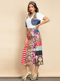 Patchwork Midi Skirt and Vest Top Set