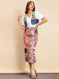 Patchwork Midi Skirt and Vest Top Set