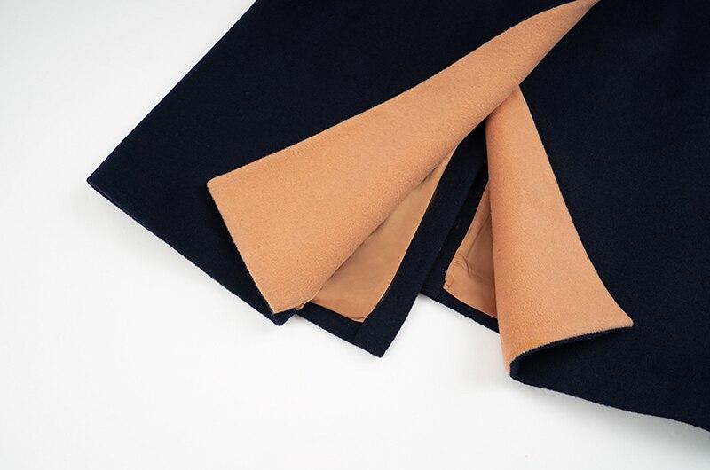 Patchwork wool-blend color-block loose coat