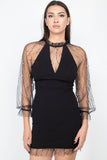 Pearl Trim Mesh Dress in black