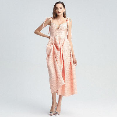 PEARLY PEACH beaded asymmetric maxi dress