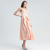 PEARLY PEACH beaded asymmetric maxi dress