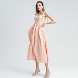 PEARLY PEACH beaded asymmetric maxi dress