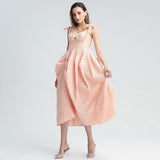 PEARLY PEACH beaded asymmetric maxi dress