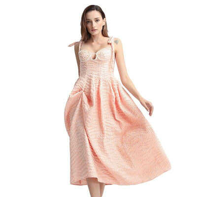 PEARLY PEACH beaded asymmetric maxi dress