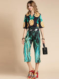Primetime Looks-Pineapple print shirt & belted pants set