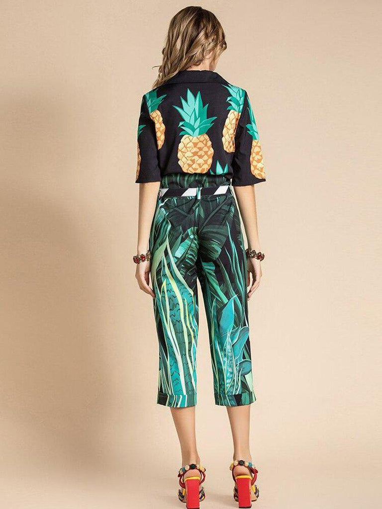 Primetime Looks-Pineapple print shirt & belted pants set