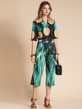 Primetime Looks-Pineapple print shirt & belted pants set