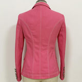 Primetime Looks-Pink denim double-breasted blazer