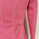 Primetime Looks-Pink denim double-breasted blazer