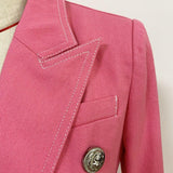 Primetime Looks-Pink denim double-breasted blazer