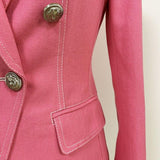 Primetime Looks-Pink denim double-breasted blazer