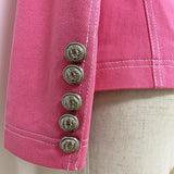 Primetime Looks-Pink denim double-breasted blazer