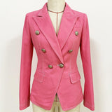 Pink denim double-breasted blazer