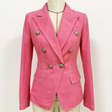 Primetime Looks-Pink denim double-breasted blazer